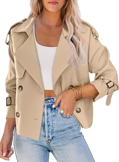 Beige Cropped Trench Coat Jacket image 1